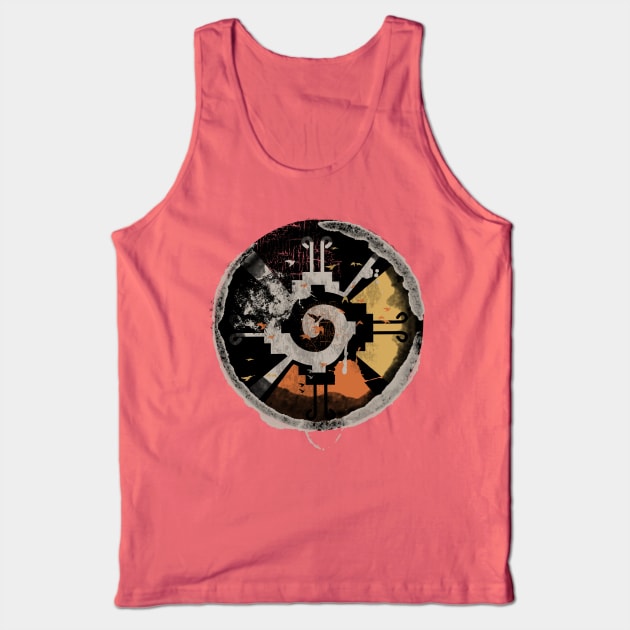 Grungy Abstract Geometric Sunset With Birds Flying Tank Top by ddtk